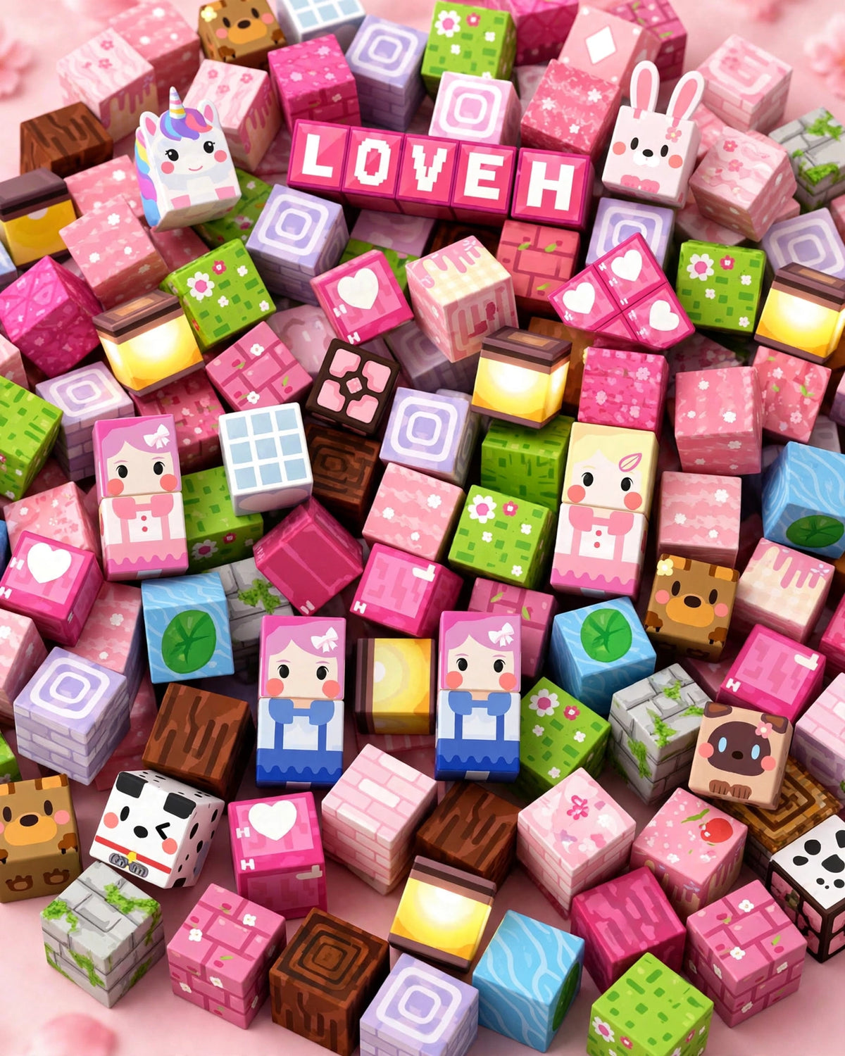 Magnetic Building Blocks – Pink Heart Flower Series (48/100/200/300pcs)