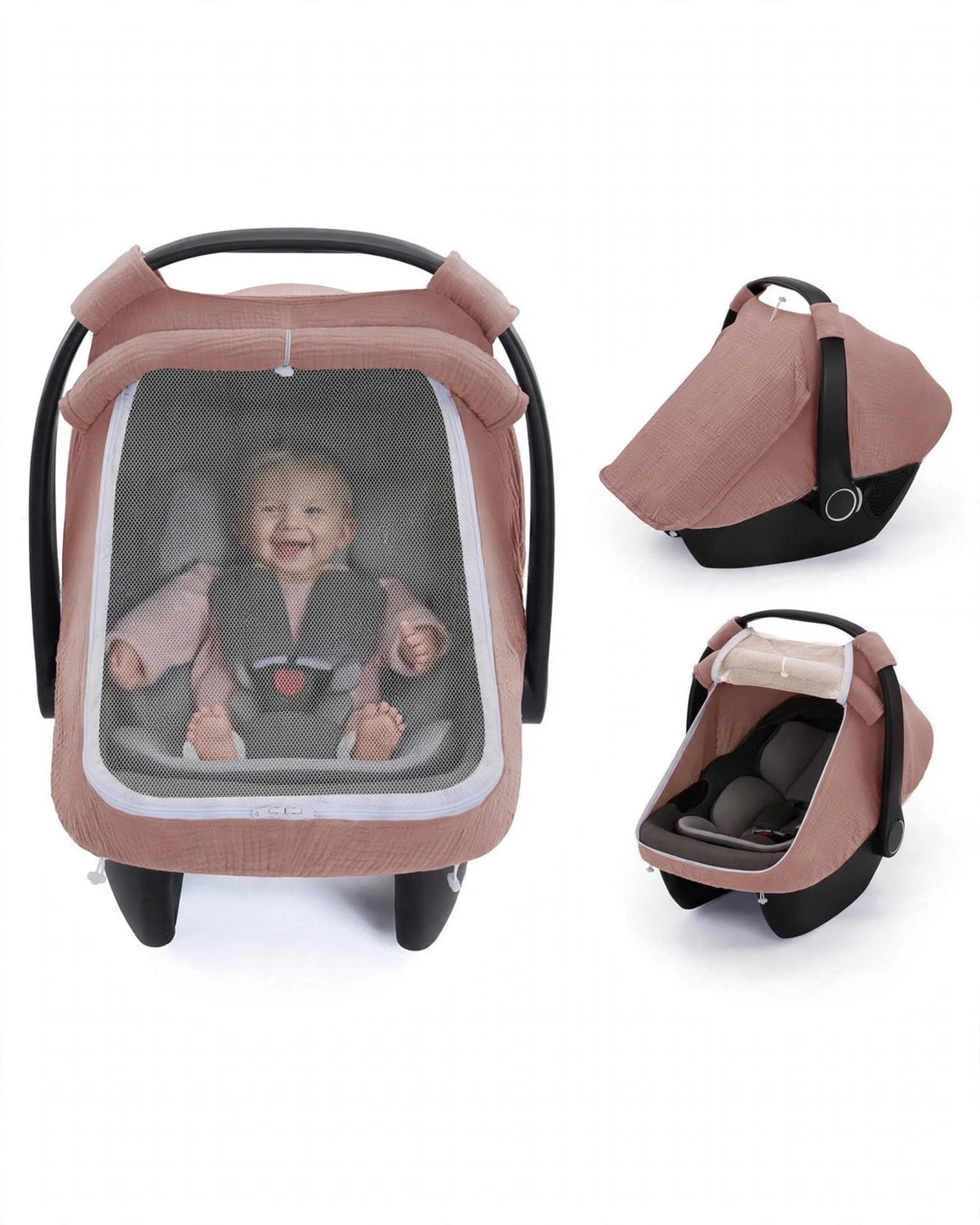 Baby Car Seat Cover – Breathable Cotton Canopy with Large Mesh Window.