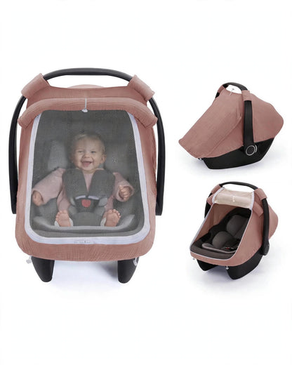 Baby Car Seat Cover – Breathable Cotton Canopy with Large Mesh Window.