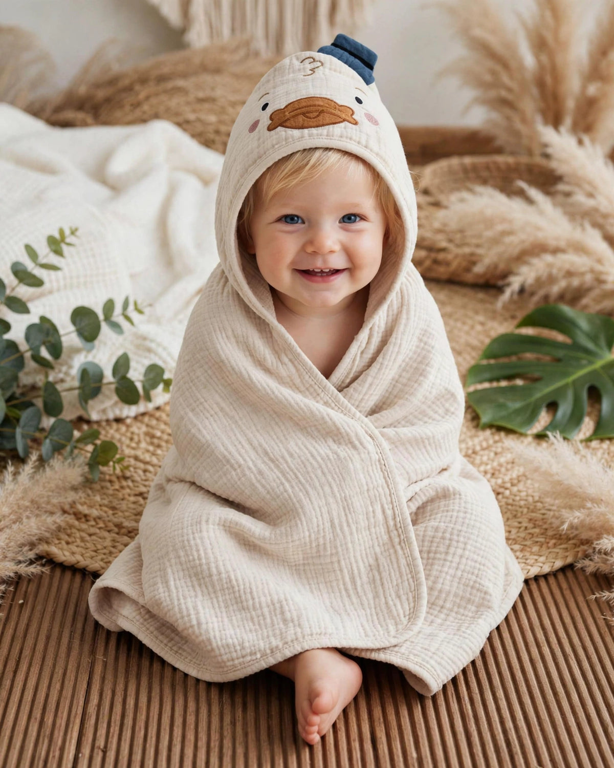 Baby Hooded Towel – Soft & Absorbent, 32"×32"