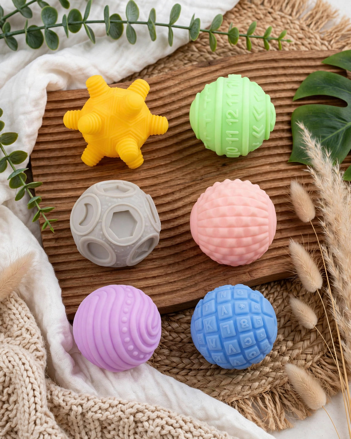 Baby Sensory Ball Set – 6pcs Teething & Montessori Play Balls