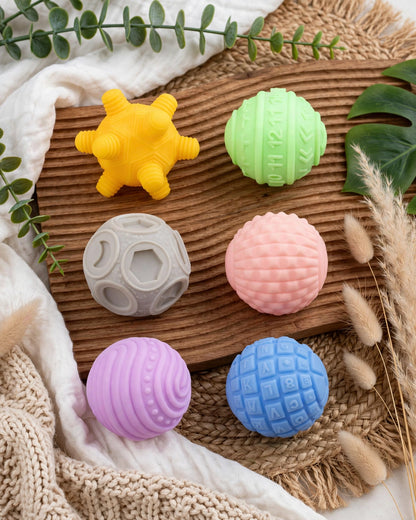 Baby Sensory Ball Set – 6pcs Teething & Montessori Play Balls