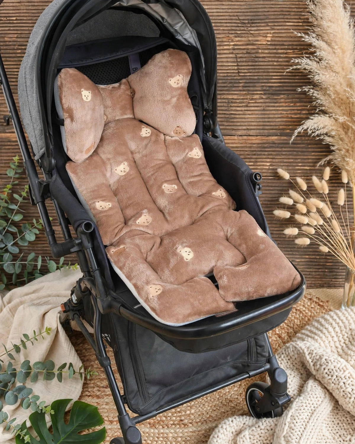 Thick Plush Baby Stroller Pad – Embroidered Pattern, Warm for Autumn & Winter