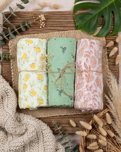 Happy Flute Baby Swaddle & Blanket Set – 3pcs Soft Cotton Yarn, 120×110cm