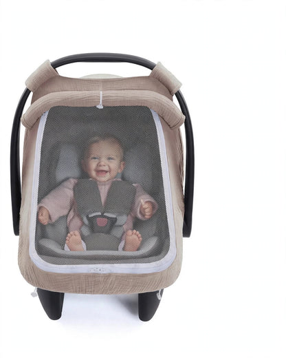 Baby Car Seat Cover – Breathable Cotton Canopy with Large Mesh Window.