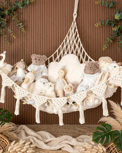 Knitted Corner Hammock Net Bag – Plush Toy Storage Swing