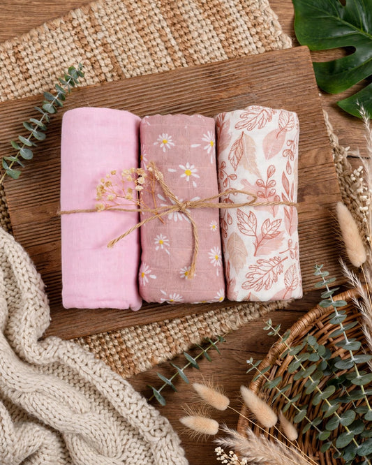 Happy Flute Baby Swaddle & Blanket Set – 3pcs Soft Cotton Yarn, 120×110cm