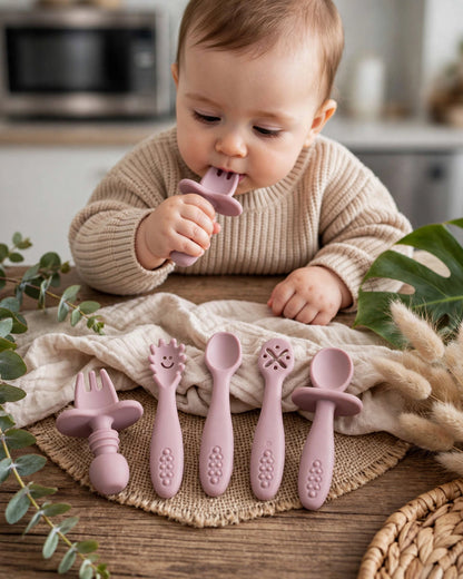Baby Silicone Cutlery Set – 5-Piece Spoon & Fork Set