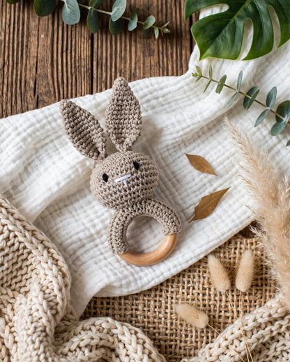 Crochet Colourful Rabbit Rattle Teething Stick – Baby Soothing Toy