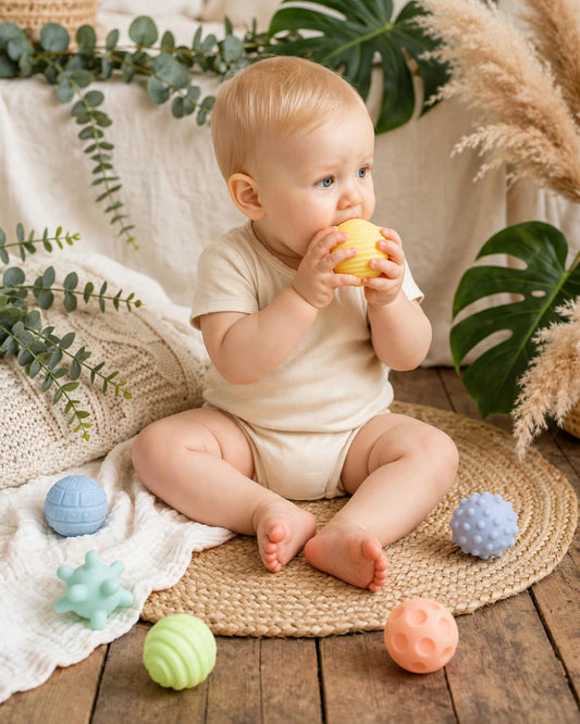 Baby Sensory Ball Set – 6pcs Teething & Montessori Play Balls