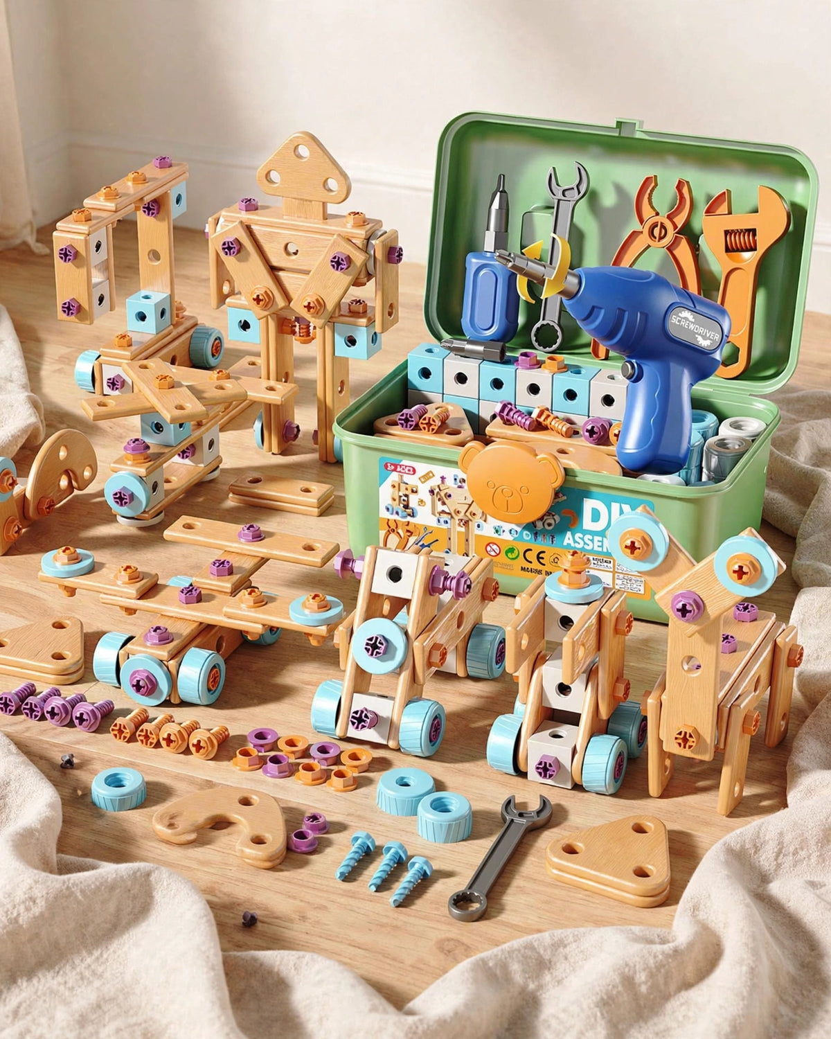 Kids' Screwdriver Construction Set | 126pc DIY Build Toy | Robot, Car & Airplane