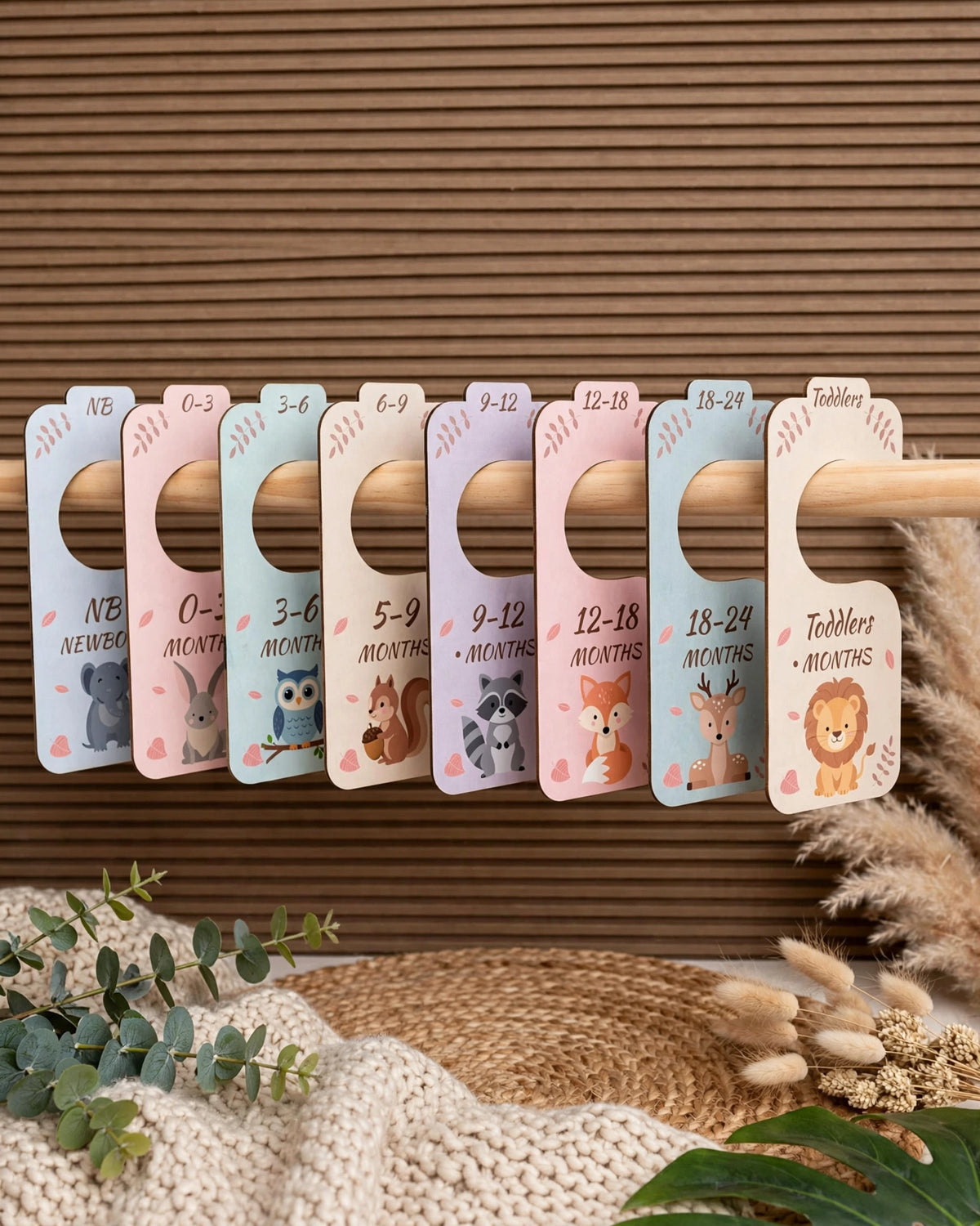 8pcs Wooden Baby Closet Dividers – Double-Sided Clothes Organizer, Newborn to Toddler