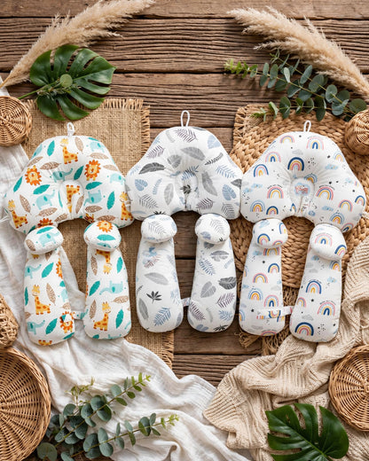 Baby Anti-Flat Head Pillow – Reversible 4-Season Cuddle Pillow, Leaf & Feather Design