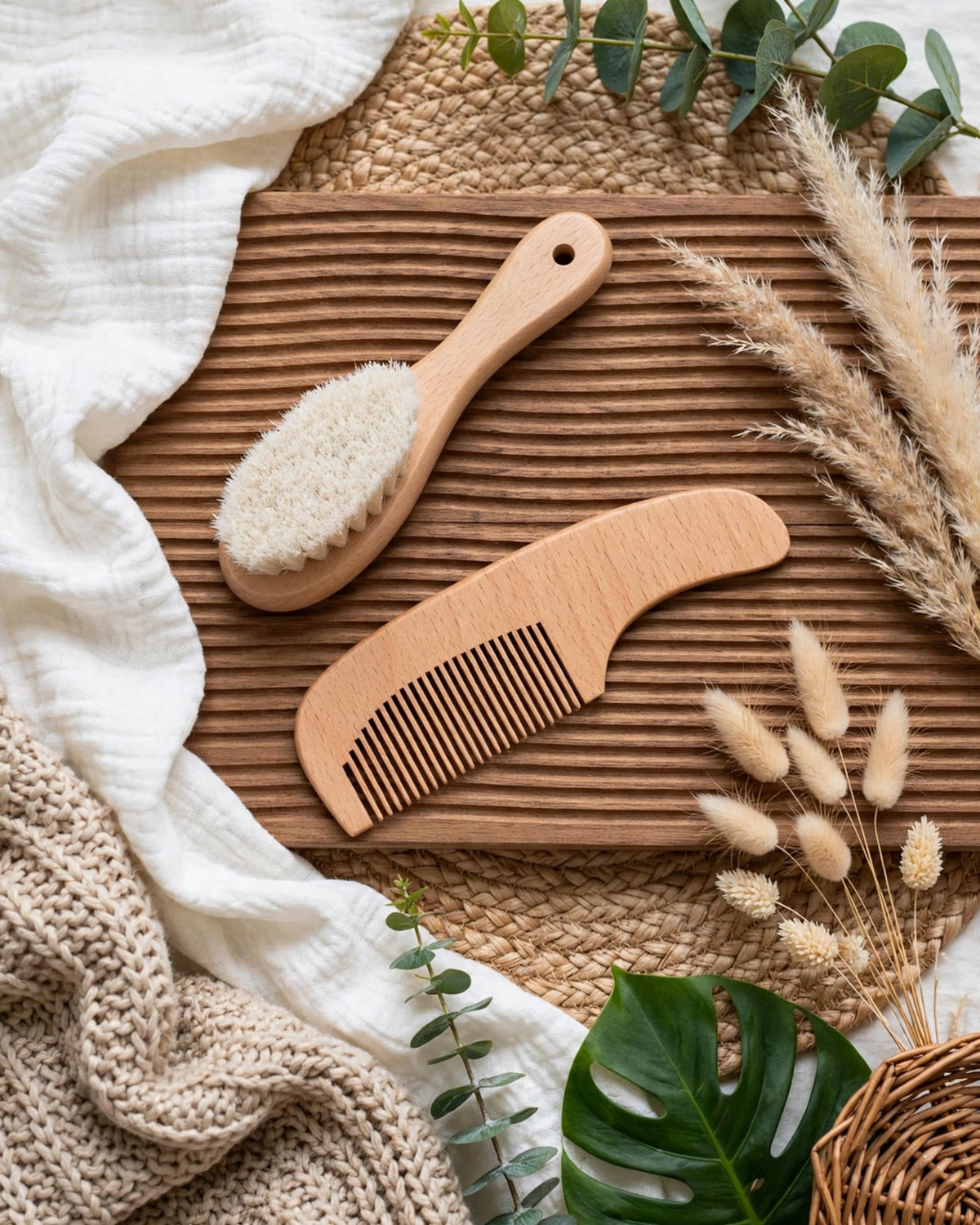 Personalized Baby Care Set – Wooden Hair Brush & Grooming Gift Set