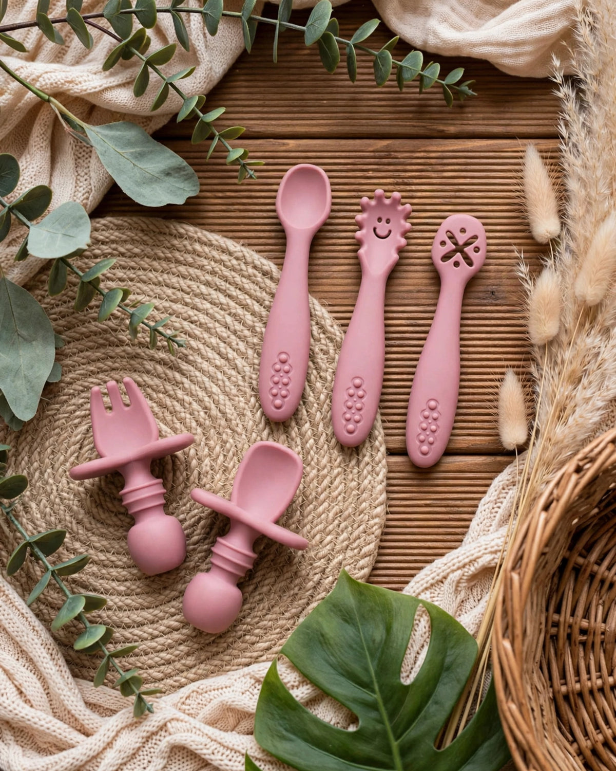 Baby Silicone Cutlery Set – 5-Piece Spoon & Fork Set