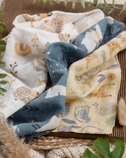 Happy Flute Baby Swaddle & Blanket Set – 3pcs Soft Cotton Yarn, 120×110cm