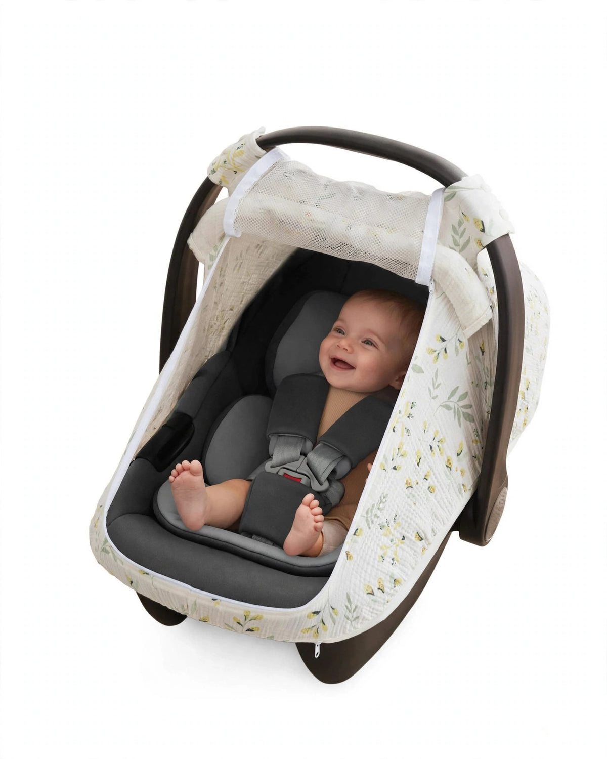 Baby Car Seat Cover – Breathable Cotton Canopy with Large Mesh Window.