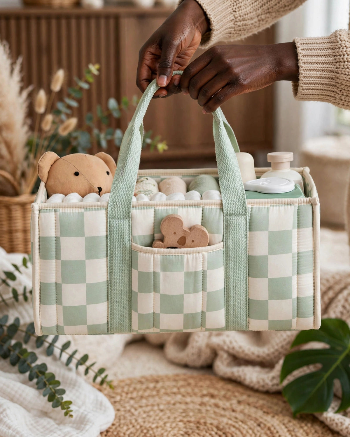 Floral Diaper Caddy Organizer – Stylish Nursery Storage Basket