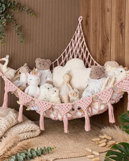 Knitted Corner Hammock Net Bag – Plush Toy Storage Swing
