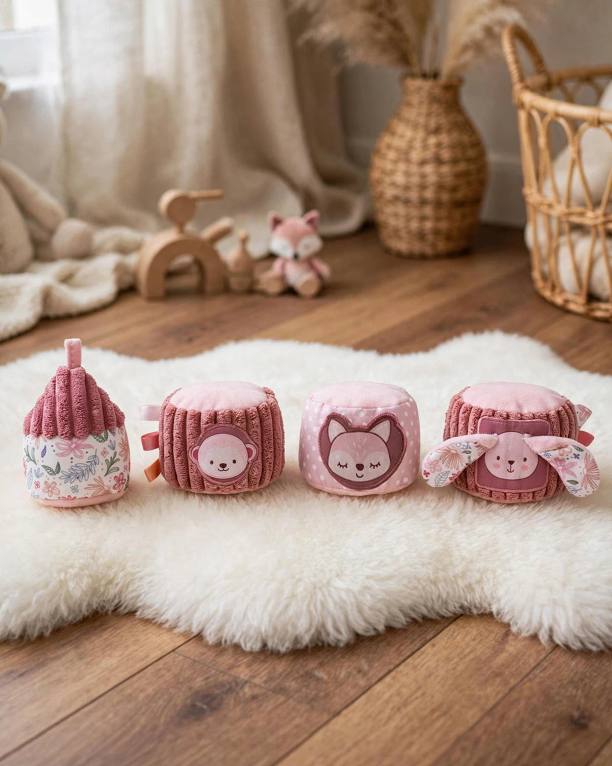 Plush Stacking Tumbler Doll – Pink Interactive Stacking Tower Travel Comfort Toy