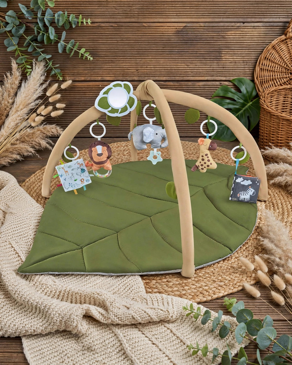 Thick Foldable Baby Play Mat – Green Leaf Forest Pattern