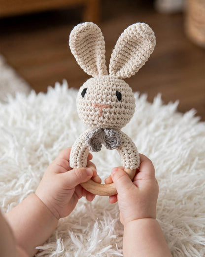 Crochet Bunny Rattle – Handmade Nordic Style Baby Teething & Soothing Toy