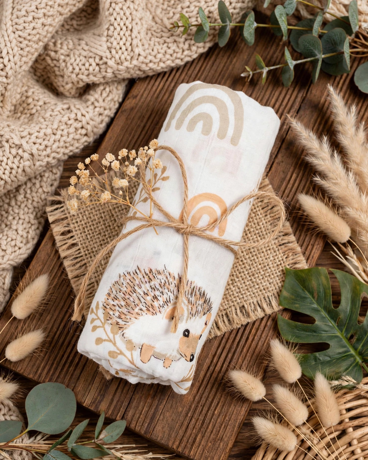 Happy Flute Baby Swaddle & Blanket Set – 3pcs Soft Cotton Yarn, 120×110cm