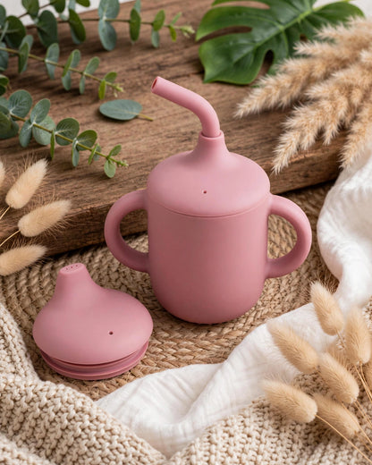 Baby Silicone Sippy Cup with Double Lids & Handle (2-Pack)