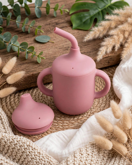 Baby Silicone Sippy Cup with Double Lids & Handle (2-Pack)