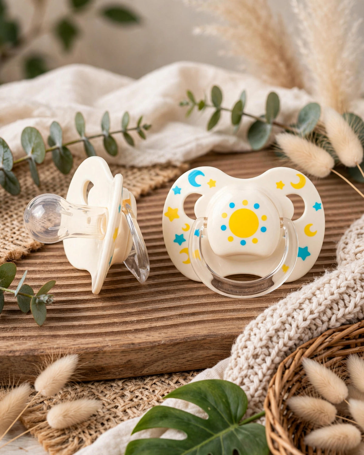 Baby Silicone Pacifier Set – Sun & Moon Day & Night Soothers