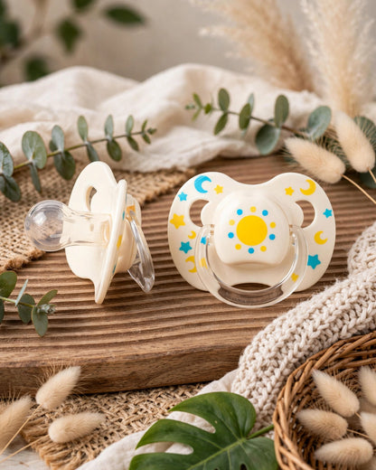 Baby Silicone Pacifier Set – Sun & Moon Day & Night Soothers
