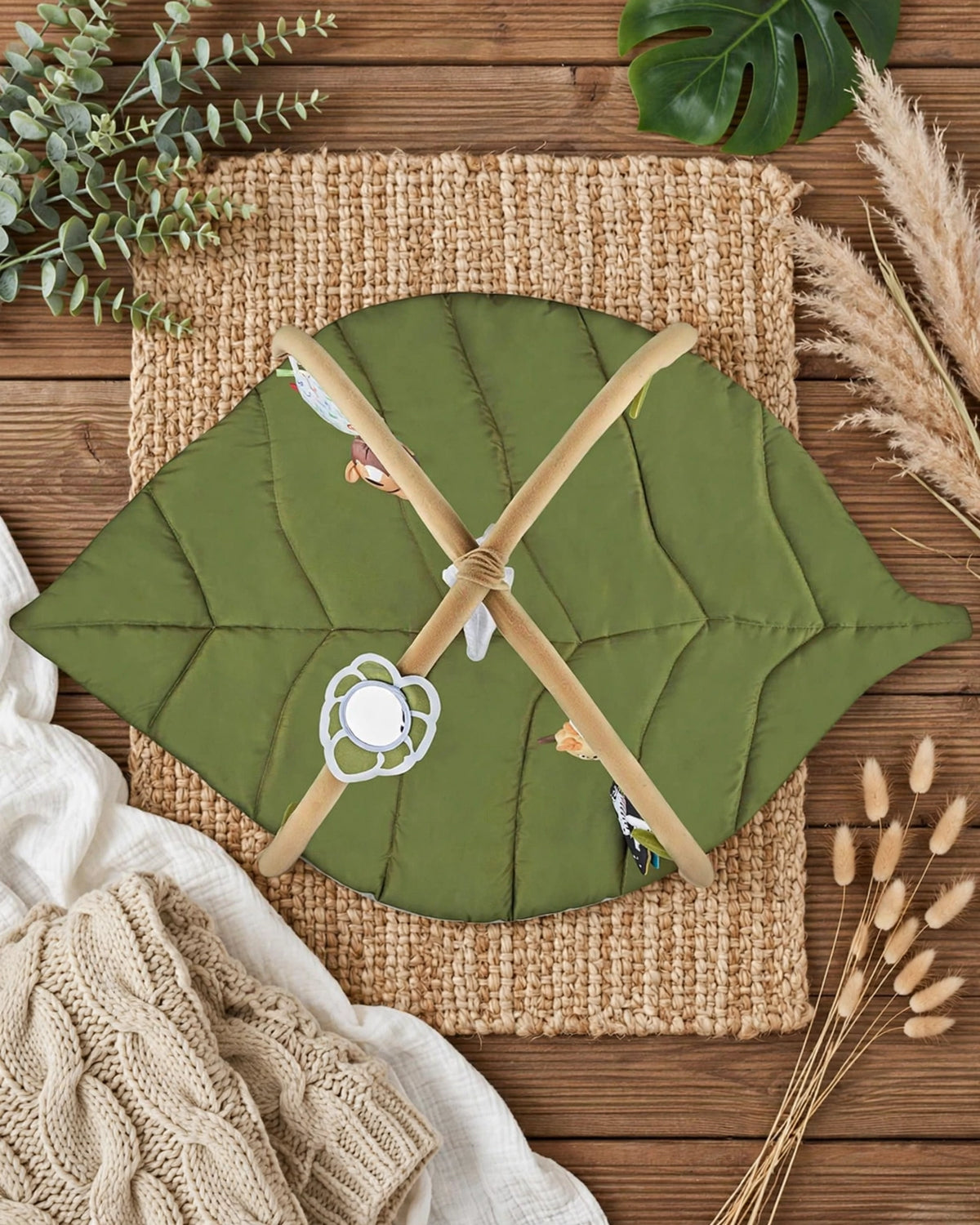 Thick Foldable Baby Play Mat – Green Leaf Forest Pattern