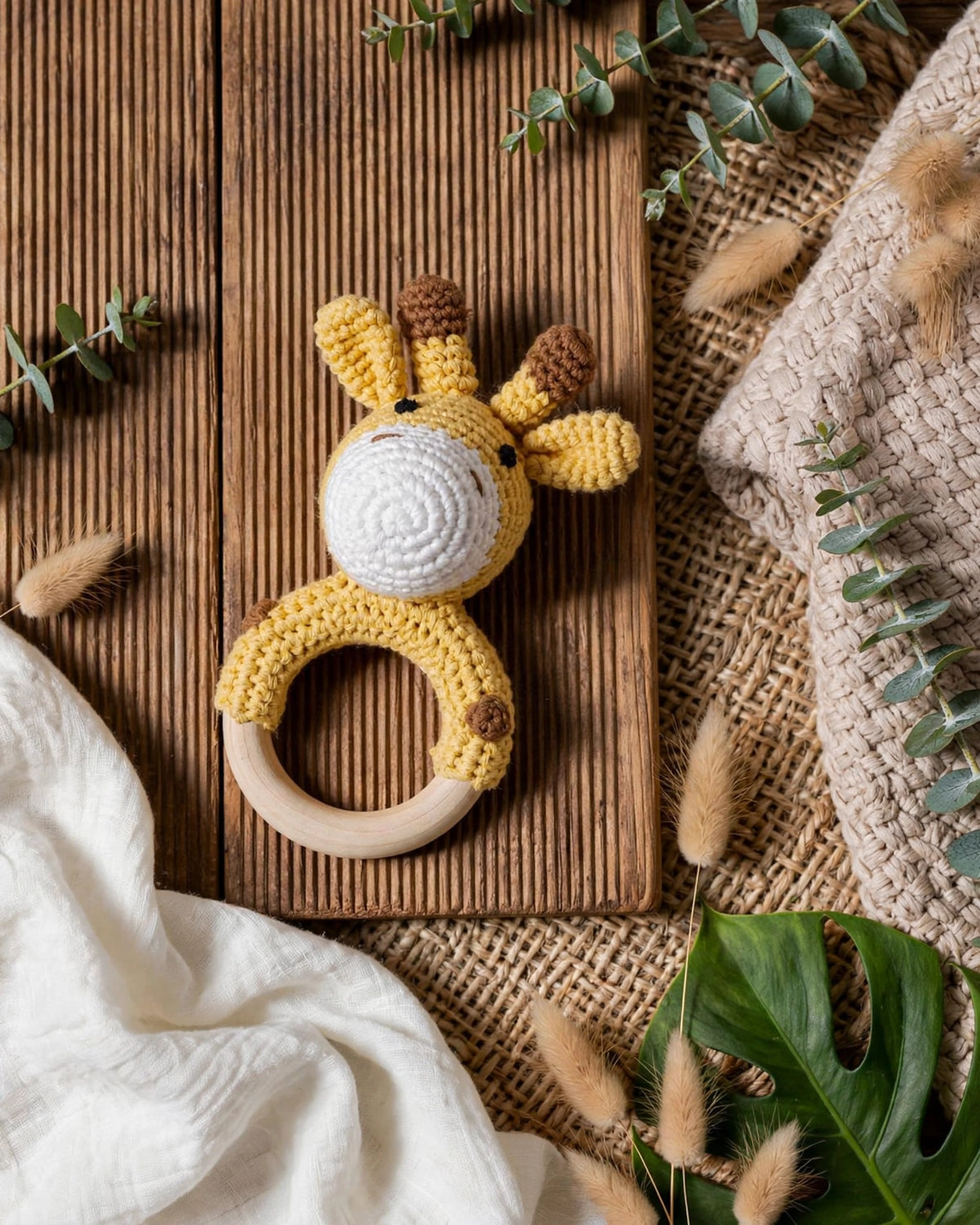 Crochet Cartoon Animal Rattle Soother – Soft 3D Baby Teething Toy