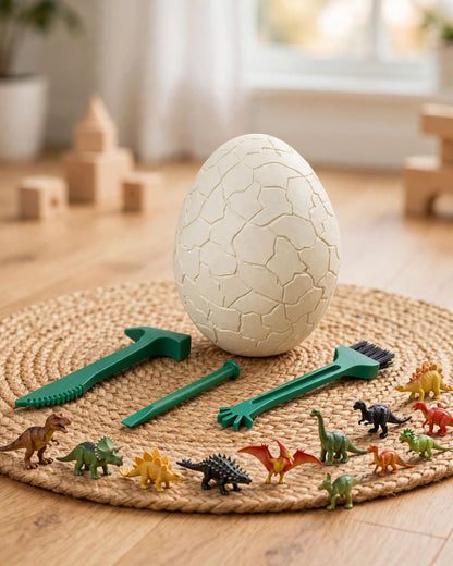 Dinosaur Fossil Dig Kit | Egg Excavation & Soft Rubber Dino Model | Kids' Toy