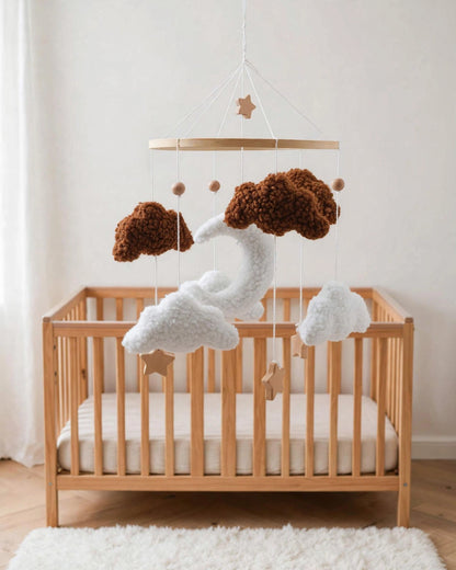 Beige Lambswool Baby Crib Mobile – Gender Neutral Handmade Nursery Mobile