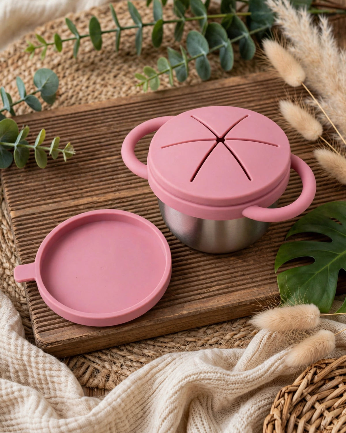 Spill-Proof Baby Snack Cup with Silicone Lid & Easy-Grip Handles