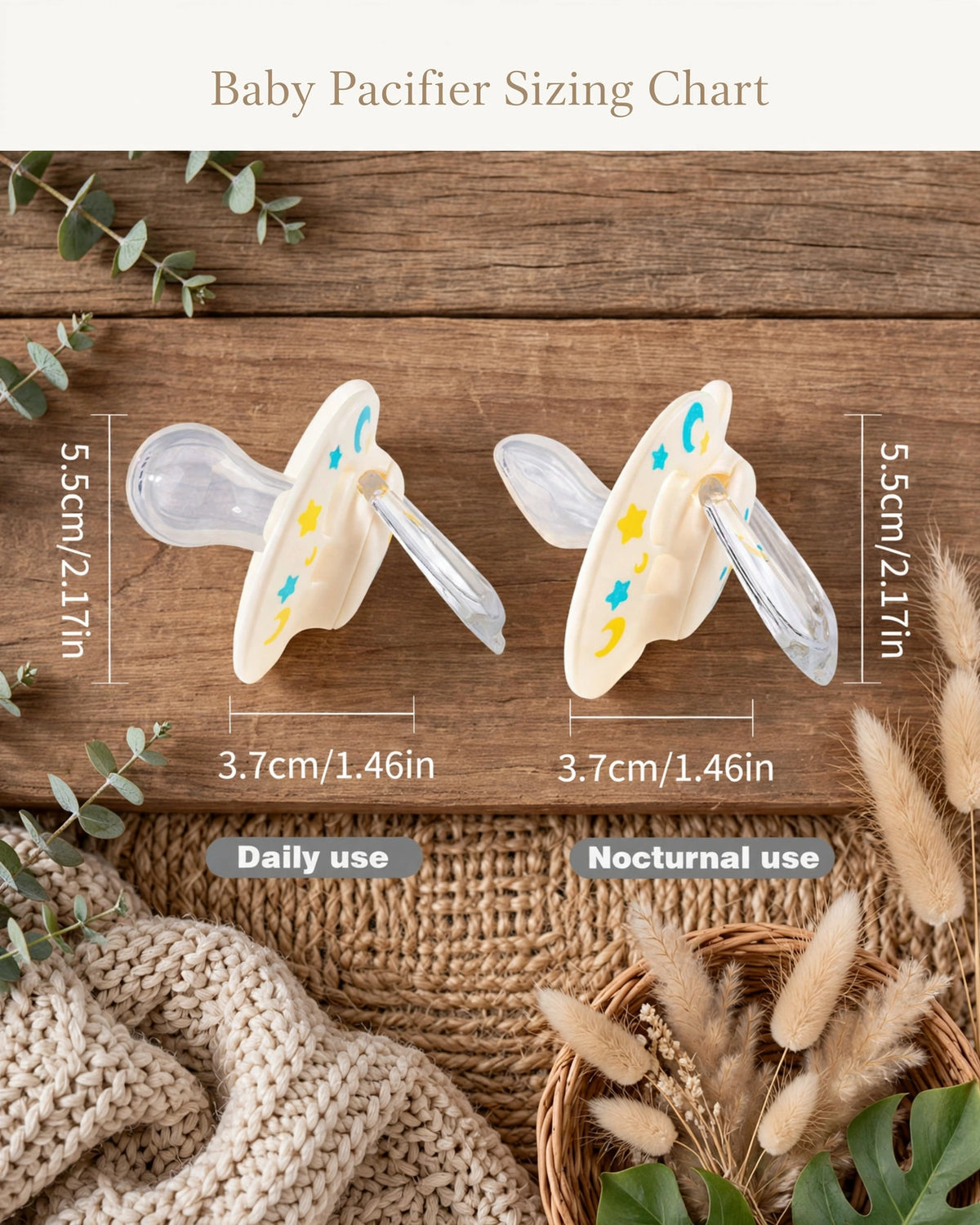 Baby Silicone Pacifier Set – Sun & Moon Day & Night Soothers