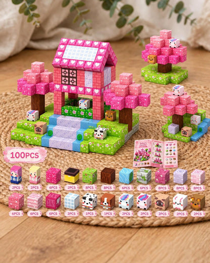 Magnetic Building Blocks – Pink Heart Flower Series (48/100/200/300pcs)