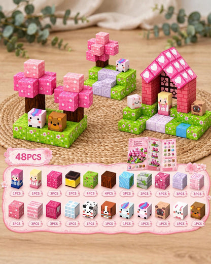 Magnetic Building Blocks – Pink Heart Flower Series (48/100/200/300pcs)
